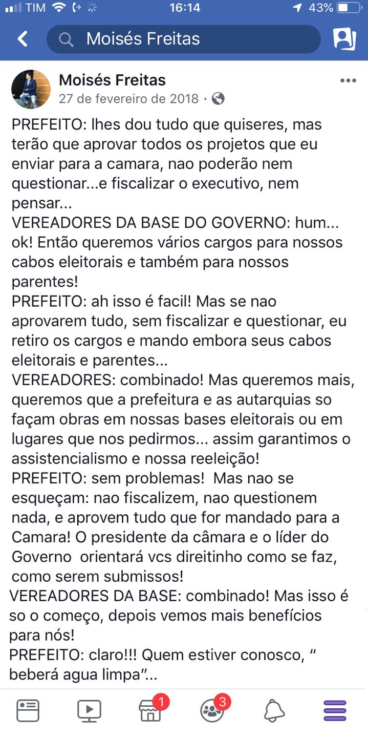 Postagem Moisés Freitas