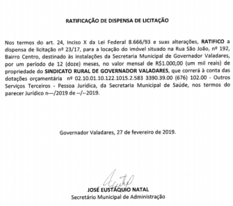 ratificação dispensa