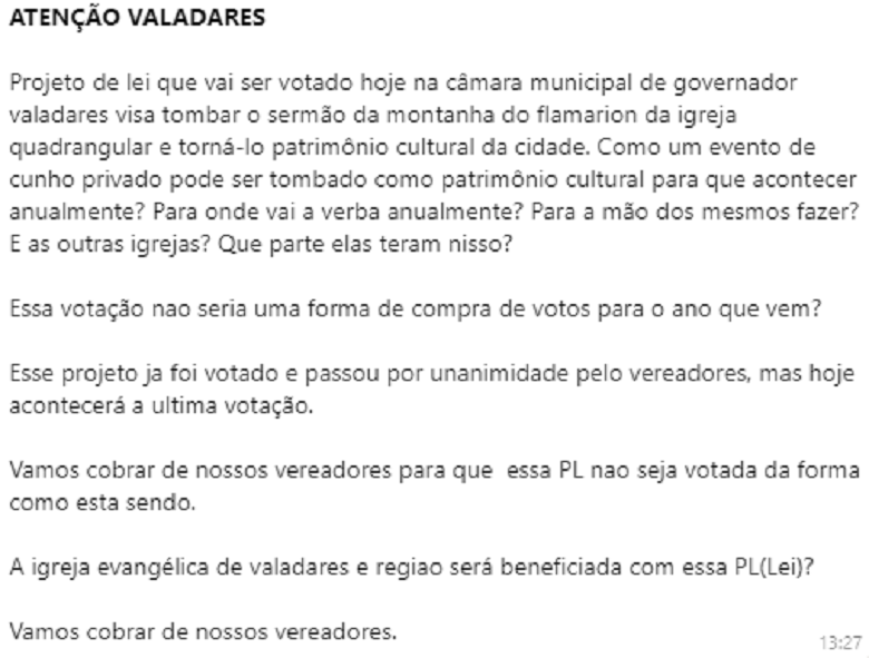 internautas questionam tombamento do sermão da montanha