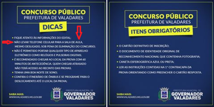 muitos candidatos levaram celular para a sala o que era proibido no concurso de valadares