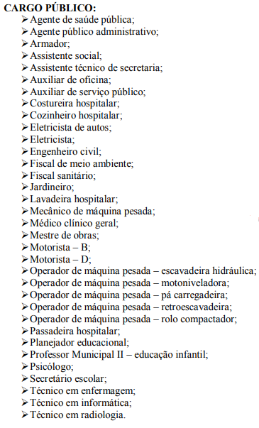 CARGOS DO CONCURSO PREFEITURA DE VALADARESTURNO MATUTINO