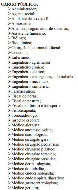 CARGOS DO TURNO VESPERTINO DO CONCURSO PREFEITURA DE VALADARES