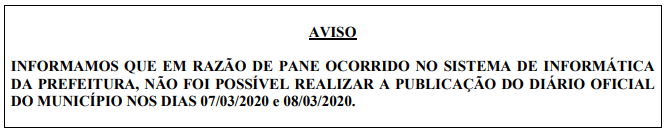 aviso informa pane na rede de computadores da prefeitura