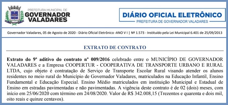 contrato com empresa de transporte foi aditivado em mais de 300 mil reais