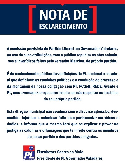 PL repudia atos do vereador Marcion, do próprio partido 