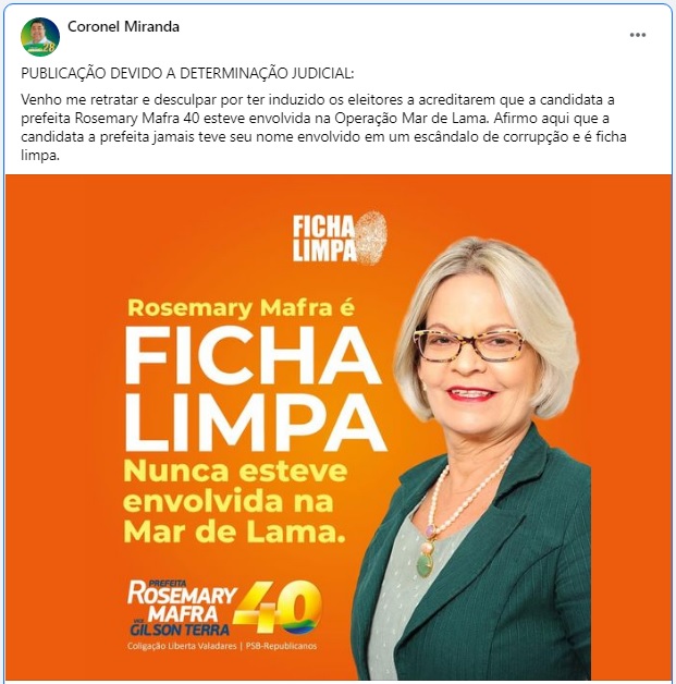 rosemary mafra, candidata a prefeita de valadares, ganha direito de resposta em facebook do adversário