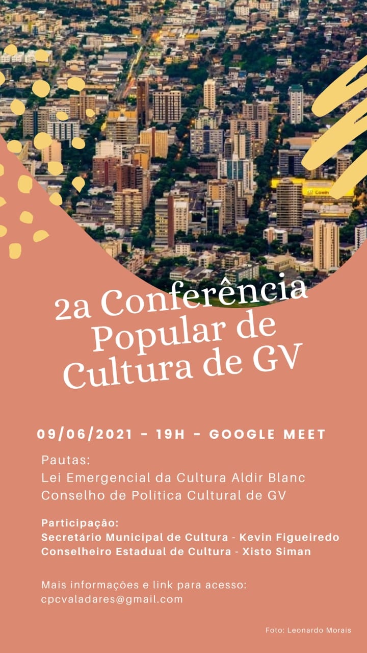 2ª conferência popular de cultura de valadares será no dia 9 de junho