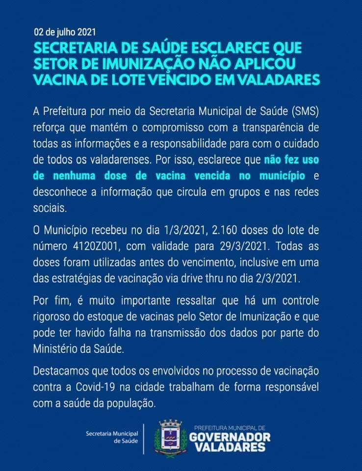 prefeitura nega que aplicou vacina vencida em gv