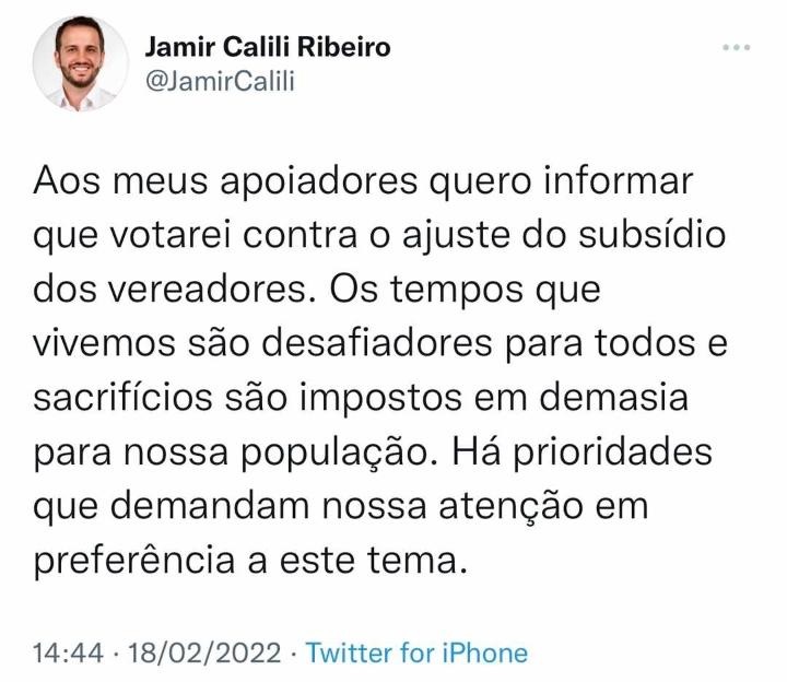 jamir calili volta atrás e aprova aumento salarial 