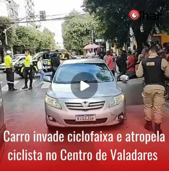 Carro invade ciclofaixa e atropela ciclista no Centro de Valadares